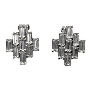 Vintage Signed Garne Clear Baguette Rhinestone Clip Earrings 50s 60s Art Deco